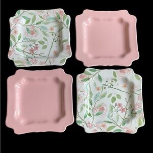 Sweet Laurel Floral and Pink Square Plates Set. Perfect for desert,brunch or tea